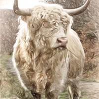 Buy canvas prints of Highland Bull Painting Scottish Highlands. by Barbara Jones