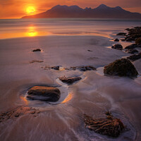 Buy canvas prints of Sunset over Rum,  Isle of Eigg Scotland. by Barbara Jones