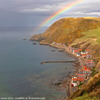 Buy canvas prints of Crovie Fishing Village and Rainbow, Scotland. by Barbara Jones