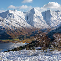 Buy canvas prints of Five Sisters of Kintail Snow Scene, Scotland. by Barbara Jones