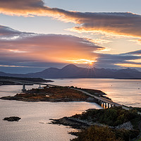 Buy canvas prints of Skye Bridge Sunset Cuillins Scotland by Barbara Jones