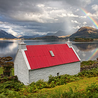 Buy canvas prints of Red Roofed Cottage and Rainbow  Torridon by Barbara Jones