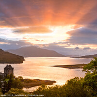 Buy canvas prints of Eilean Donan Castle Sunset Scottish Highlands by Barbara Jones