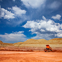 Buy canvas prints of Orange truck. Aluminium quarry. Kazakhstan,Arkalyk by Alexey Rezvykh