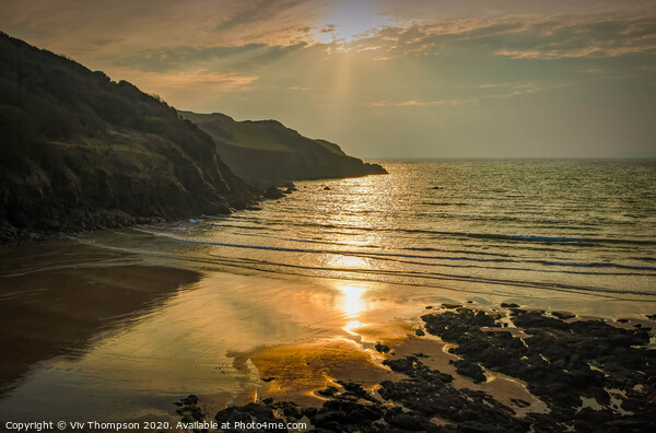 Sunset at Hope Cove Picture Board by Viv Thompson