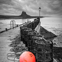 Buy canvas prints of Lobster Pots and Lindisfarne by Viv Thompson