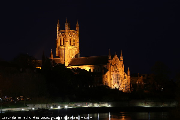 Worcester cathedral at night. Picture Board by Paul Clifton
