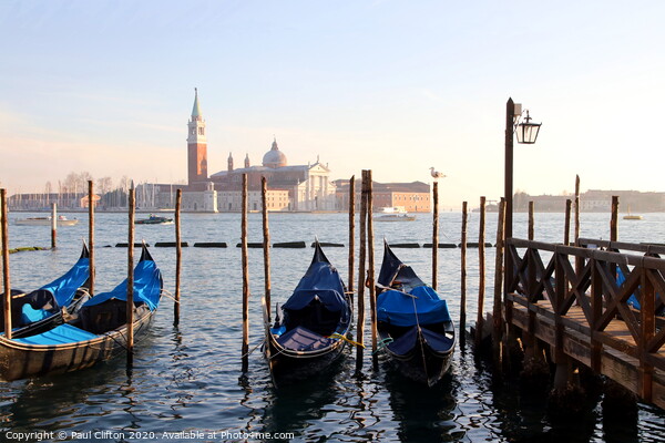 Gondolas and San Maggiore Picture Board by Paul Clifton