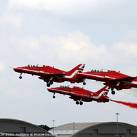 Buy canvas prints of Red Arrows take off. by Paul Clifton