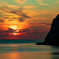 Buy canvas prints of Amazing sunset on the sea coast. by Mariya Obidina