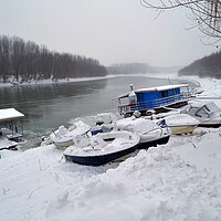 Buy canvas prints of Boats under the snow on the river Borcea  by liviu iordache