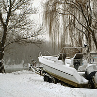 Buy canvas prints of A boat covered in snow  by liviu iordache