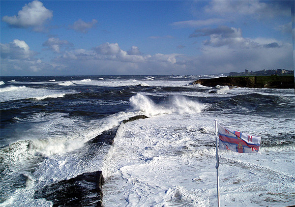 Coast - Cullercots bay rough sea and RNLI  Canvas Print by David Turnbull