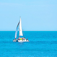 Buy canvas prints of sailing boat flowing on the open sea, watercolor p by Q77 photo