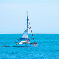 Buy canvas prints of sailing boat flowing on the open sea, watercolor p by Q77 photo