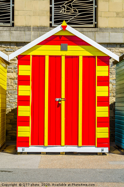 Red and yellow house on the beach, colorful door t Picture Board by Q77 photo