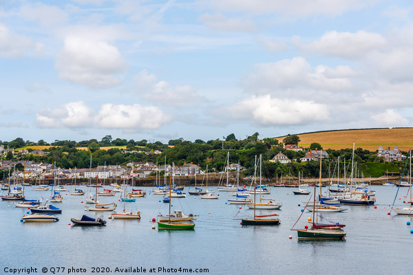 Boats and ships moored in a small port, in the bac Picture Board by Q77 photo