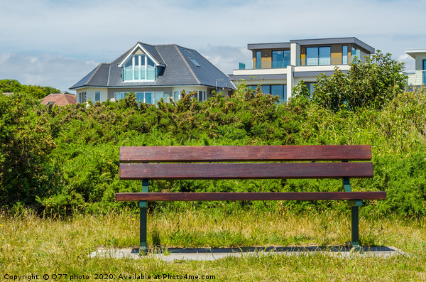 Empty bench in the park in the seaside resort, res Picture Board by Q77 photo