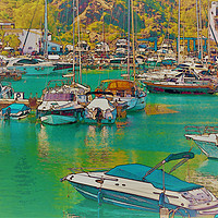 Buy canvas prints of Illustration of a small port with yachts and ships by Q77 photo