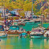 Buy canvas prints of Illustration of a small port with yachts and ships by Q77 photo