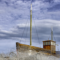 Buy canvas prints of A Fishing Boat On A Sea Of Fishing Nets by Rick Lindley