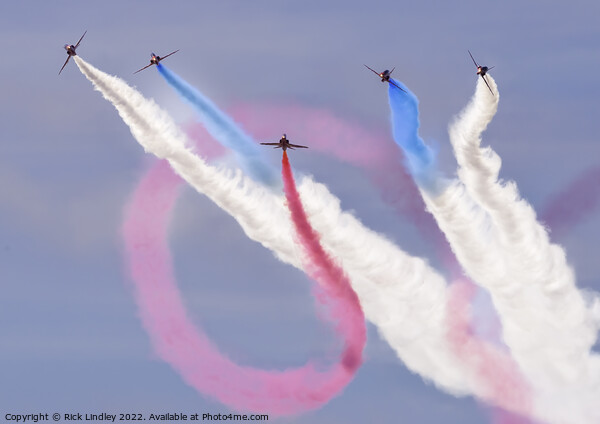 Red Arrows Formation Break Picture Board by Rick Lindley