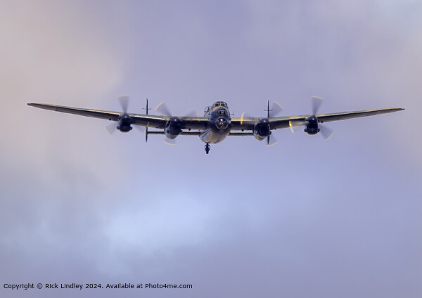 Avro Lancaster BBMF Head-On Sky Picture Board by Rick Lindley