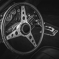 Buy canvas prints of Vintage Old Sport Car Interior Black and White by Ioan Decean
