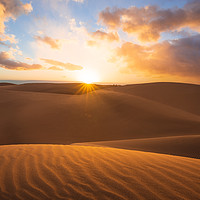 Buy canvas prints of Sunset in the desert, sun and sun rays by Jordan Jelev