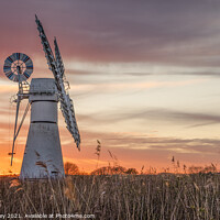 Buy canvas prints of Thurne Mill Sunset Norfolk Broads by David Powley