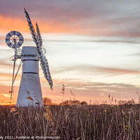 Buy canvas prints of Sunset at Thurne Mill Norfolk  by David Powley