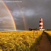 Buy canvas prints of Double Rainbow Over Happisburgh Lighthouse by David Powley