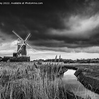 Buy canvas prints of Moody Skies Over Cley Mill Monochrome by David Powley