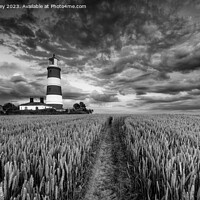 Buy canvas prints of Clouds Over Happisburgh Lighthouse Monochrome by David Powley