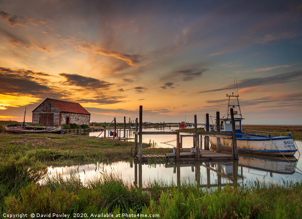 High tide Sunset at Thornham Harbour Picture Board by David Powley