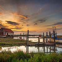 Buy canvas prints of High tide Sunset at Thornham Harbour by David Powley