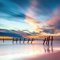 Buy canvas prints of Dawn on Happisburgh Beach Norfolk by David Powley