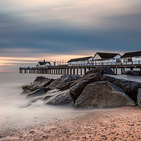 Buy canvas prints of Sunrise over Southwold Pier Suffolk by David Powley