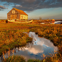 Buy canvas prints of Early light at Thornham Harbour Norfolk by David Powley