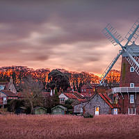 Buy canvas prints of Winter sunrise at Cley Mill Norfolk by David Powley