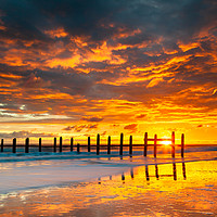 Buy canvas prints of Sunrise on Happisburgh Beach Norfolk by David Powley