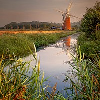 Buy canvas prints of Dawn reflections of Horsey Mill Norfolk by David Powley