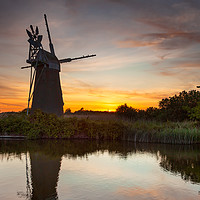 Buy canvas prints of Turf Fen Mill Sunset 2 by David Powley