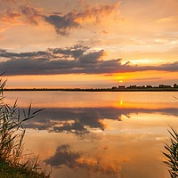Buy canvas prints of Sunset over Horsey Mere by David Powley