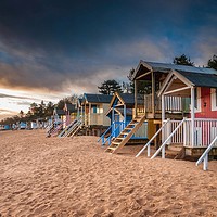 Buy canvas prints of Wells beach huts at dawn by David Powley