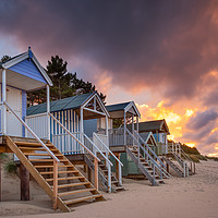 Buy canvas prints of Beach hut sunset at Wells-next-the-sea Norfolk by David Powley
