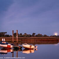 Buy canvas prints of Moon light dawn at Brancaster Staithe by David Powley