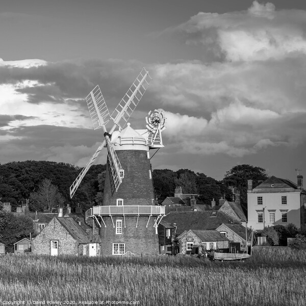 Evening Light on Cley Mill Monochrome Framed Mounted Print by David Powley