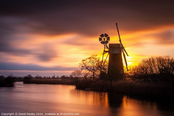 Turf Fen Mill Sunset Picture Board by David Powley