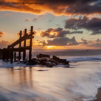 Buy canvas prints of Happisburgh Beach Sunrise Norfolk by David Powley